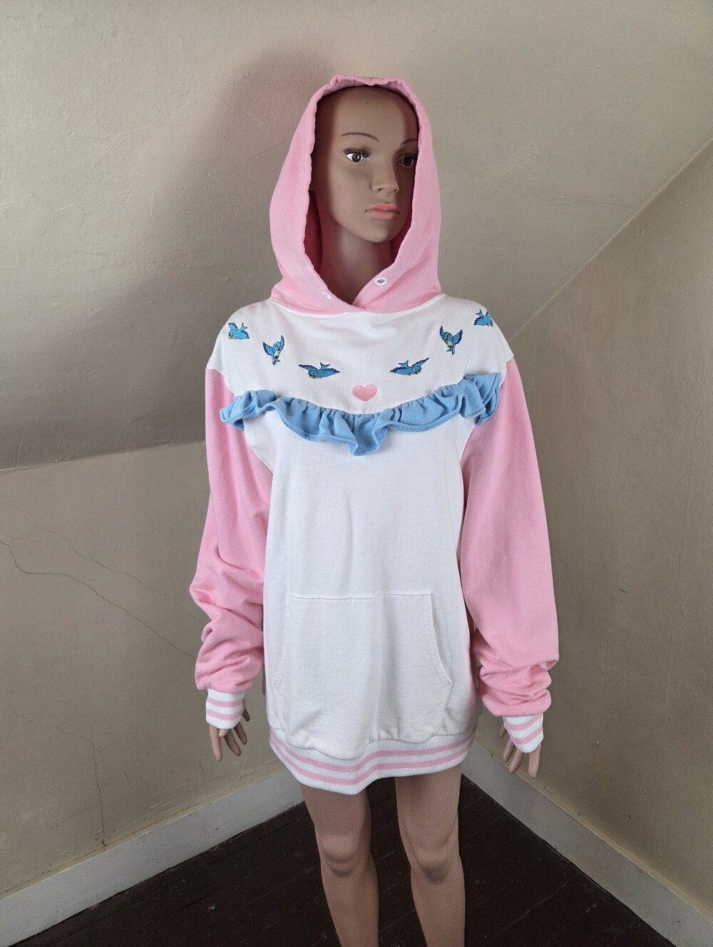 Disney x Lazy Oaf Fairy Tale Castle Hoodie XL Pink White Embroidered Birds Rare